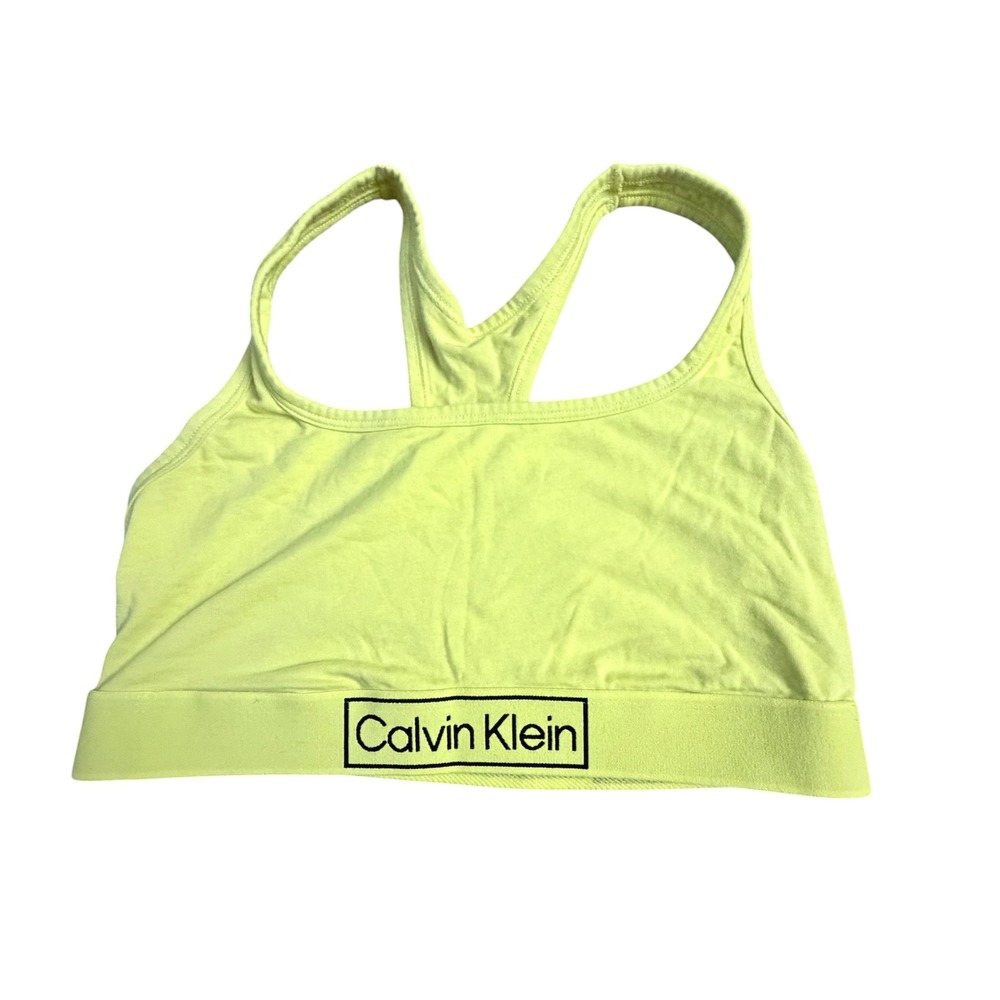 Calvin Klein Cotton Bralette Neon Lime Green Racerback Sports Bra L